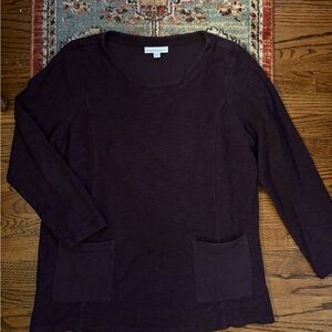 Pure Jill womens knit blouse deep purple 100% organic cotton size large
